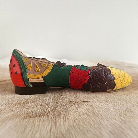 Charlotte Olympia Incy Tutti Frutti Peep Toe Leather Ballet Flats Shoes Girls 29 - Picture 8 of 14